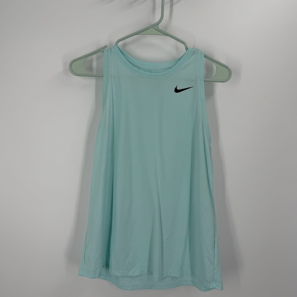 Nike Dri-FIT Tank Top Women M Light Blue Sleeveless Swoosh Logo Activewear